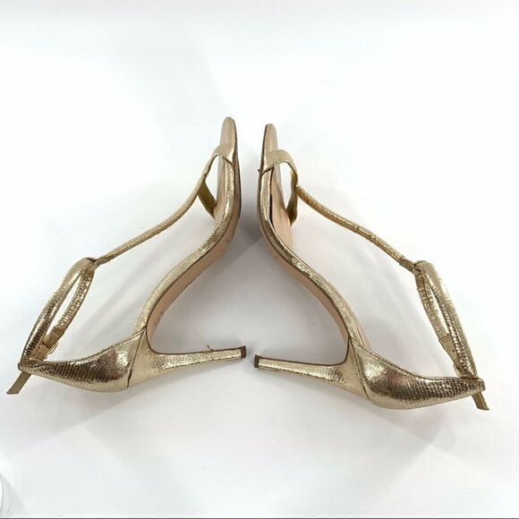 Gianni Bini heels size 8.5 gold metallic leather t-strap stilettos holiday party - Picture 6 of 14